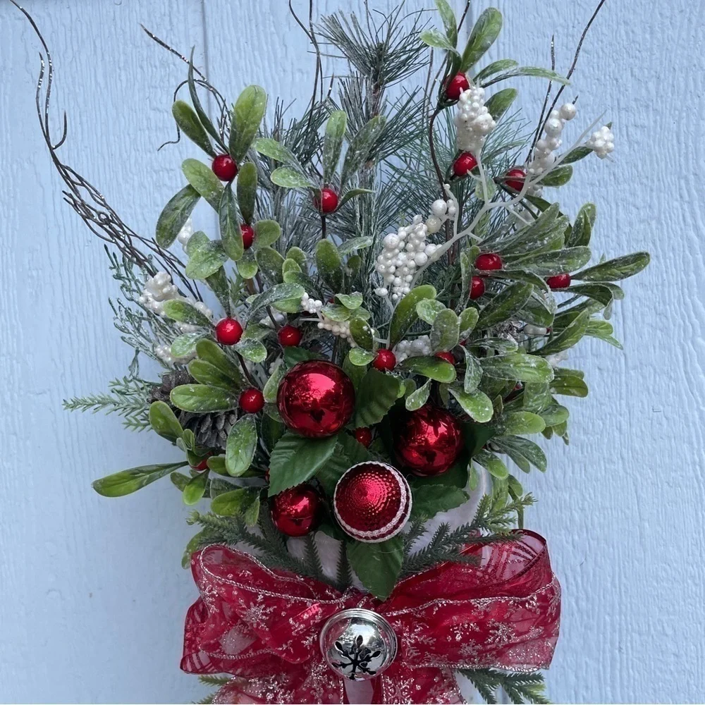 Handmade Christmas holiday door hanger stocking Wreath